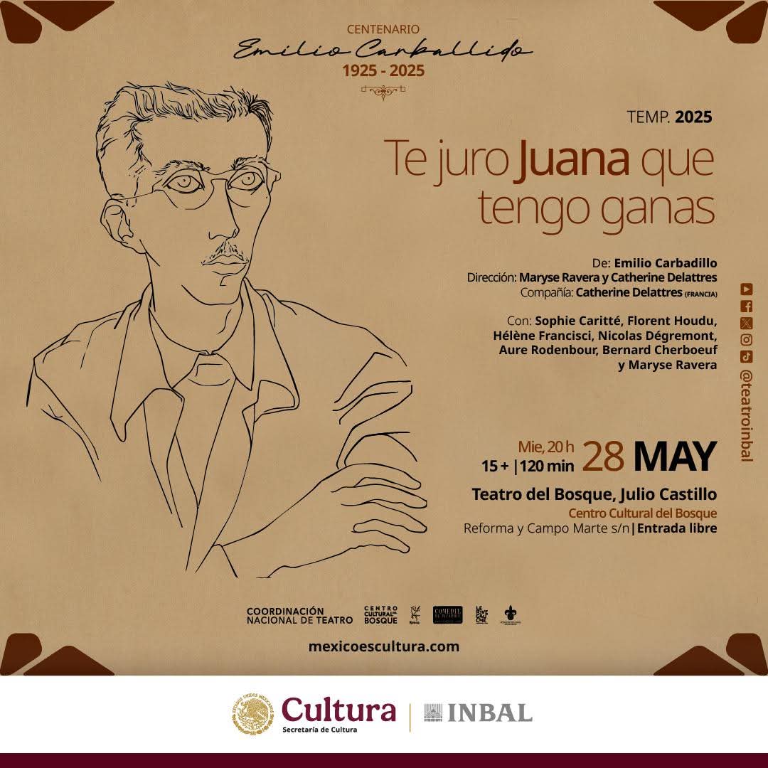 En el centenario del nacimiento de Emilio Carballido, la compañía teatral francesa Catherine Delattres presenta una adaptación de “Te juro Juana que tengo ganas”, que aborda la obsesión humana por conseguir la felicidad enredándose en la mentira y el amor. 

Teatro del Bosque,