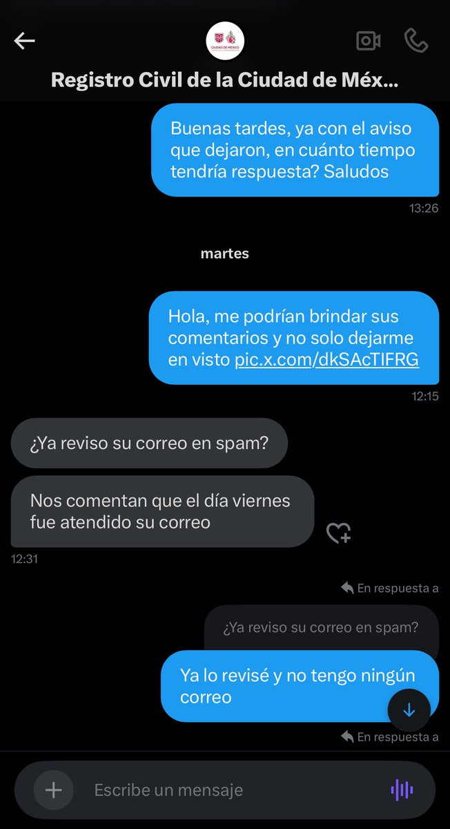 rickenkyu's tweet photo. @DGRCivilCDMX llevo desde enero intentando concretar cita y no me dan respuesta a mi correo, y por DM ya no me responden #PesimoServicio #CDMX #4T https://t.co/Xevrm6ktyK