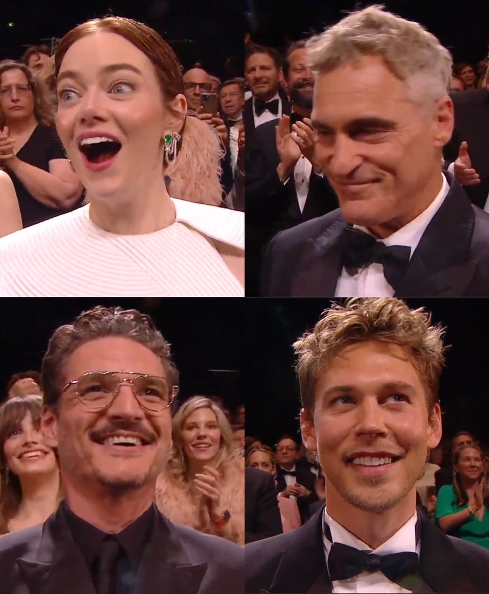 FilmUpdates's tweet photo. Emma Stone, Joaquin Phoenix, Pedro Pascal and Austin Butler at the ‘EDDINGTON’ premiere during the 78th Cannes Film Festival. https://t.co/lNpXmFCoO1