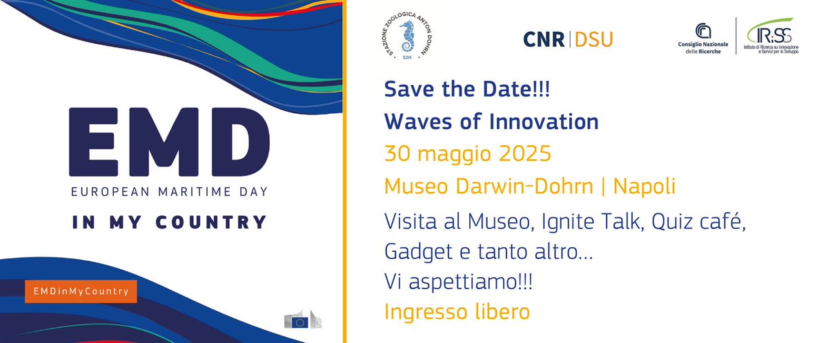 IRISS CNR (@irisscnr) on Twitter photo 📌SAVE THE DATE❗
📅 30 maggio 2025
🌊 Waves of Innovation – Scienza, pesca e futuro del mare: un'iniziativa promossa da #Cnr_Iriss <a href="/cnrdsu/">CNR DSU</a> e <a href="/SznDohrn/">Stazione Zoologica Anton Dohrn</a> per riflettere insieme sull'importanza della tutela degli ecosistemi marini.
Coming 🔜 Programma completo!
🐚 Stay tuned!!! 📌SAVE THE DATE❗
📅 30 maggio 2025
🌊 Waves of Innovation – Scienza, pesca e futuro del mare: un'iniziativa promossa da #Cnr_Iriss <a href="/cnrdsu/">CNR DSU</a> e <a href="/SznDohrn/">Stazione Zoologica Anton Dohrn</a> per riflettere insieme sull'importanza della tutela degli ecosistemi marini.
Coming 🔜 Programma completo!
🐚 Stay tuned!!!