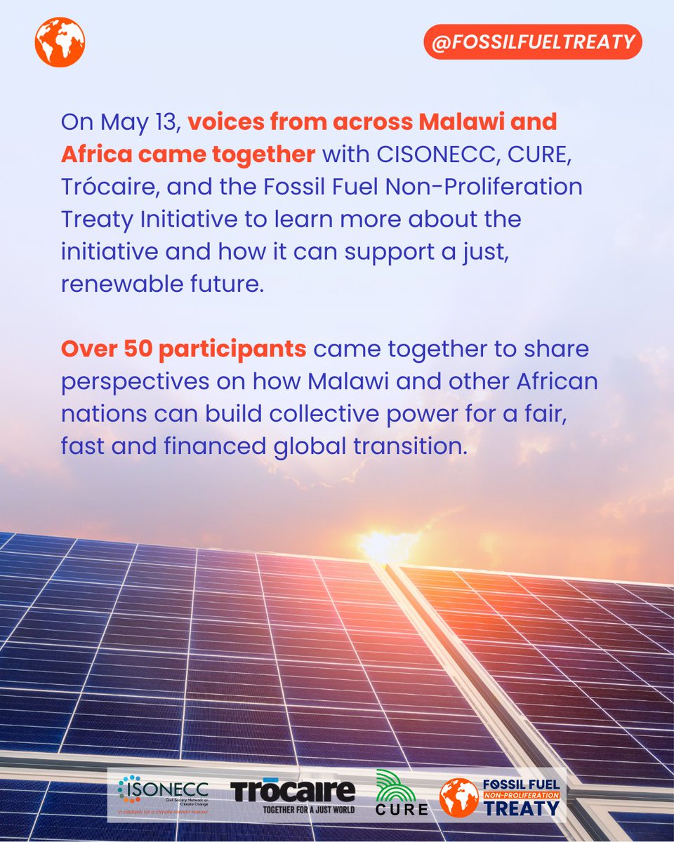 Fossil Fuel Non-Proliferation Treaty Initiative (@fossiltreaty) on Twitter photo 🌍 On May 13, more than 50 participants from Malawi and across Africa came together for a virtual workshop hosted by <a href="/cisonecc_malawi/">Civil Society Network on Climate Change (CISONECC)</a>, <a href="/CureMalawi/">Coordination Union for Rehabiltation of the Env.</a>, <a href="/trocaire/">Trócaire</a> and <a href="/fossiltreaty/">Fossil Fuel Non-Proliferation Treaty Initiative</a> 🌍 On May 13, more than 50 participants from Malawi and across Africa came together for a virtual workshop hosted by <a href="/cisonecc_malawi/">Civil Society Network on Climate Change (CISONECC)</a>, <a href="/CureMalawi/">Coordination Union for Rehabiltation of the Env.</a>, <a href="/trocaire/">Trócaire</a> and <a href="/fossiltreaty/">Fossil Fuel Non-Proliferation Treaty Initiative</a>