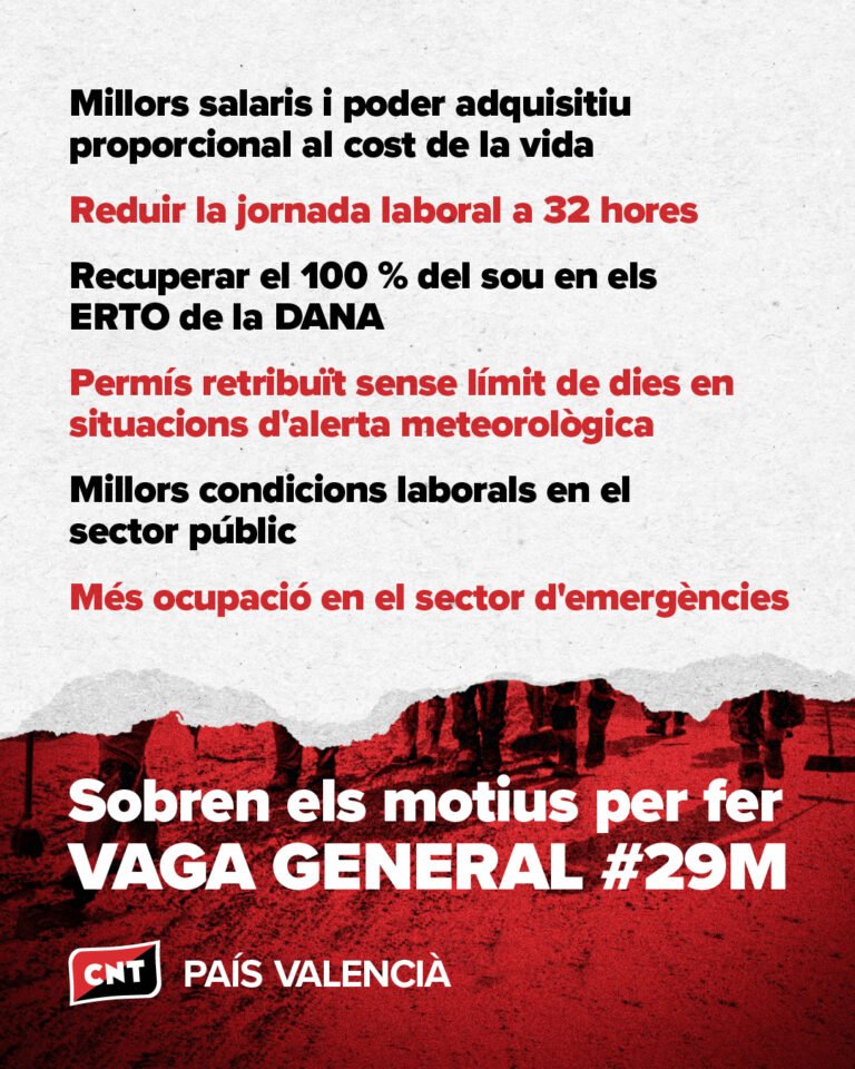 📢Front la seua negligència, LA NOSTRA DIGNITAT

#VagaGeneral
#29M

Ací podeu trobar el manifest conjunt del sindicalisme combatiu i, a més, la guia que hem elaborat sobre el dret de #Vaga

🔗castello.cnt.es/2025/05/16/sob…