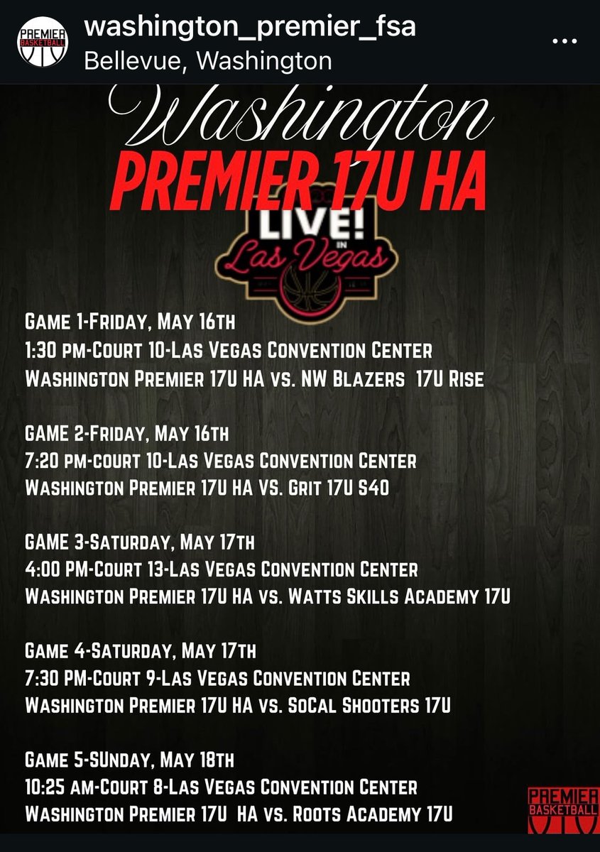 Lili Brown (Liana) (@lili_seattle) on Twitter photo Come check us out this weekend at Las Vegas Convention Center! <a href="/SelectEventsBB/">Select Events Basketball</a> 🏀
FRI 1:30pm Court 10
FRI 7:20pm Court 10
SAT 4:30pm Court 13
SAT 7:30pm Court 9
SUN 10:25am Court 8
<a href="/CoachMiaFisher/">Mia Fisher</a> Come check us out this weekend at Las Vegas Convention Center! <a href="/SelectEventsBB/">Select Events Basketball</a> 🏀
FRI 1:30pm Court 10
FRI 7:20pm Court 10
SAT 4:30pm Court 13
SAT 7:30pm Court 9
SUN 10:25am Court 8
<a href="/CoachMiaFisher/">Mia Fisher</a>