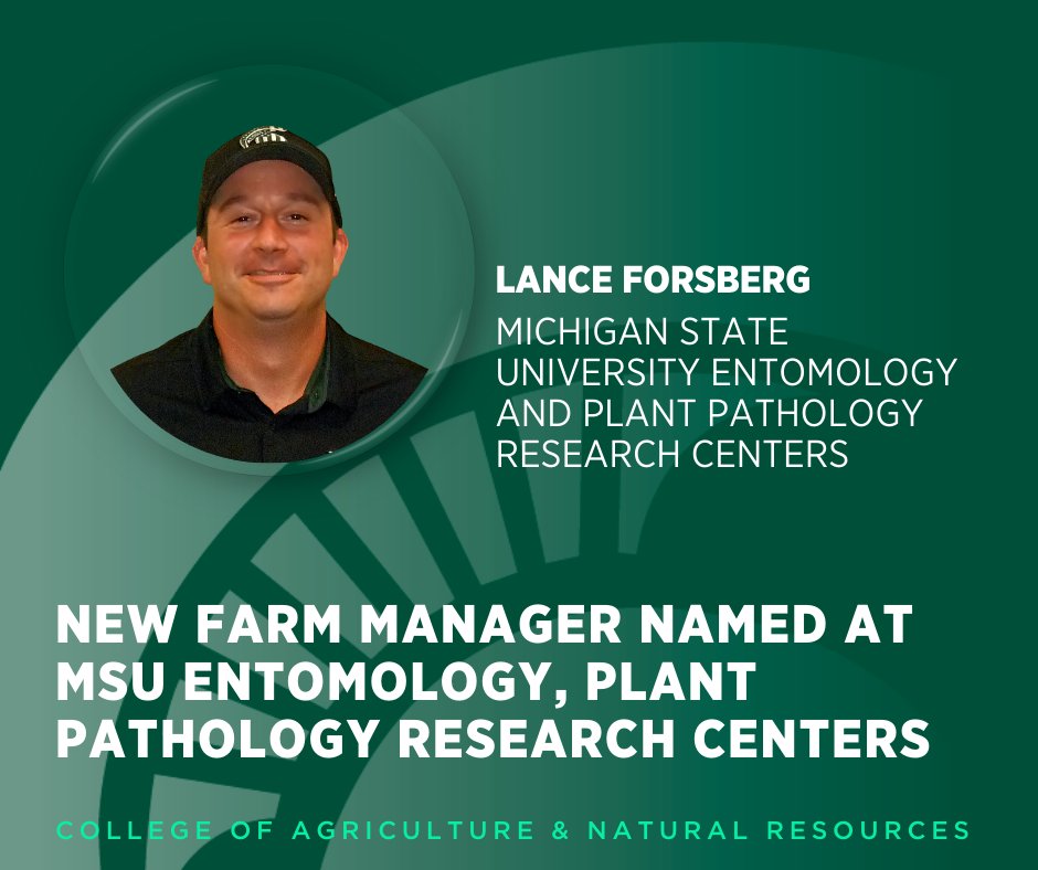 MSU CANR (@canratmsu) on Twitter photo Lance Forsberg has been named farm manager at the MSU Entomology and Plant Pathology Research Centers. The farms are managed by <a href="/MSUAgBio/">MSU AgBioResearch</a> and provide a space for scientists to conduct research on a variety of plant agriculture-related challenges. spr.ly/6014Niawm Lance Forsberg has been named farm manager at the MSU Entomology and Plant Pathology Research Centers. The farms are managed by <a href="/MSUAgBio/">MSU AgBioResearch</a> and provide a space for scientists to conduct research on a variety of plant agriculture-related challenges. spr.ly/6014Niawm