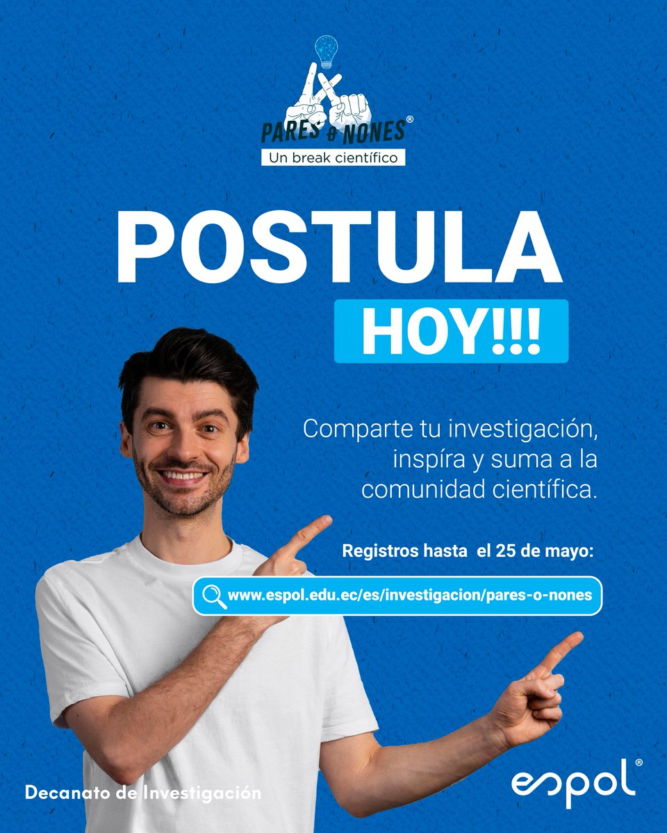 ¿Aún no te postulas? Aún estás a tiempo de unirte a este espacio que celebra y visibiliza el trabajo de quienes investigan.

📢 ¡Completa tu postulación en: espol.edu.ec/es/investigaci… y forma parte de este #BreakCientífico!

#ESPOLesCiencia