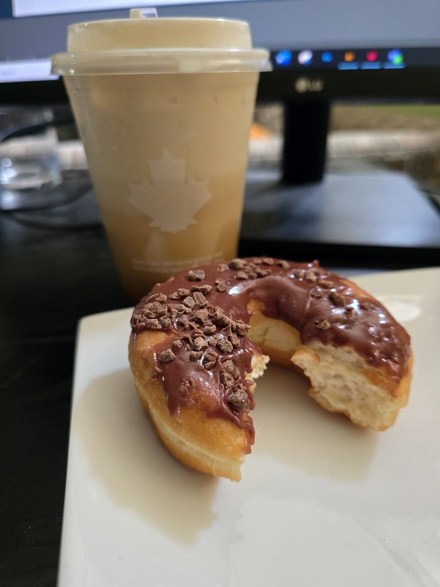 Scout_Bunny's tweet photo. I'm in Canada! Did you know that Tim's has a marshmallow cream cold brew AND a marshmallow-filled chocolate donut! Sooo good!! https://t.co/rVj3SZtkob