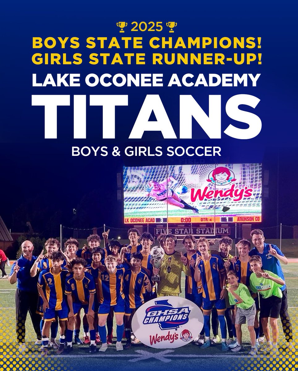 banksouth's tweet image. 🎉 Huge congrats to the Lake Oconee Academy boys soccer team on bringing home the State Championship and to the LOA girls team on an incredible season as State Runners-Up! ⚽️ We are so proud of you!

#onetitan #lakeoconeega #greensboroga #lakeoconeeacademy