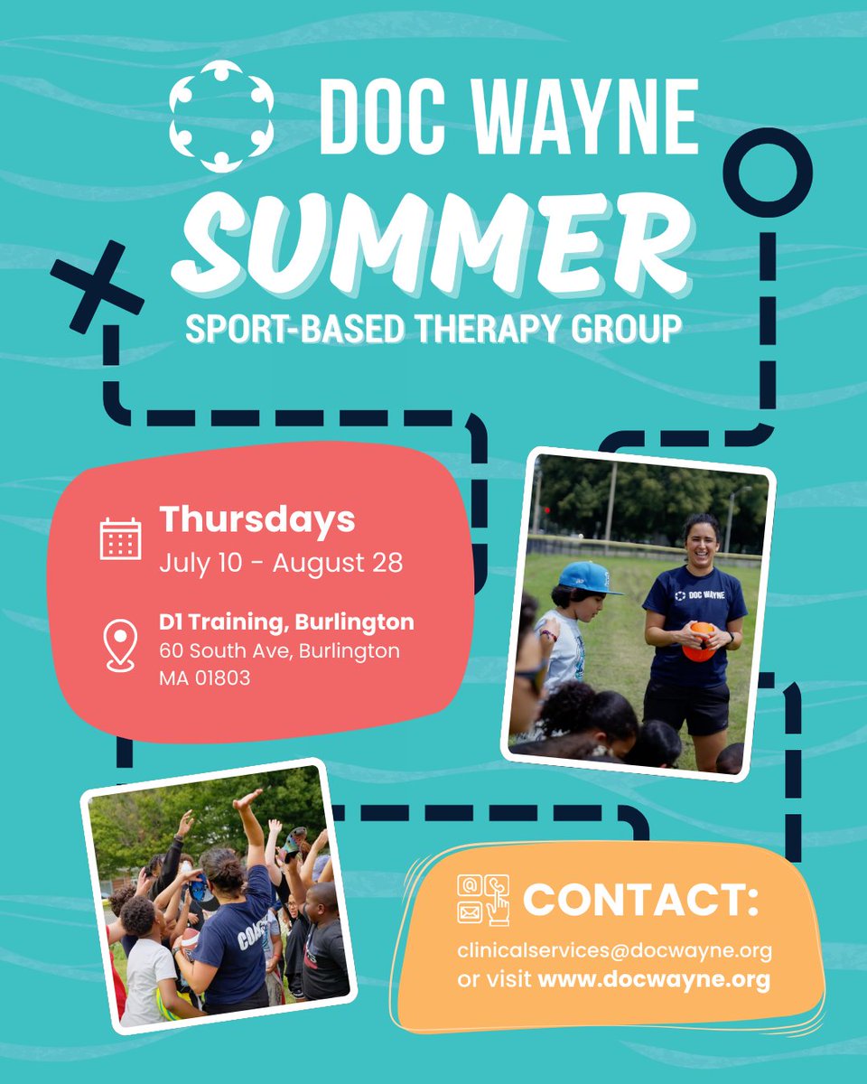 Doc Wayne (@docwaynedtg) on Twitter photo This summer, Doc Wayne is partnering with <a href="/d1_boston/">D1 Training Boston</a> in Burlington, MA, to host a sport-based therapy group that will help kids build confidence, teamwork, and resilience — all while having fun. Contact for more information on our referral process. We hope to see you there! This summer, Doc Wayne is partnering with <a href="/d1_boston/">D1 Training Boston</a> in Burlington, MA, to host a sport-based therapy group that will help kids build confidence, teamwork, and resilience — all while having fun. Contact for more information on our referral process. We hope to see you there!