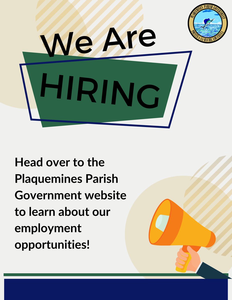 Plaquemines Parish (@plaqgov) on Twitter photo Want to join the Plaquemines Parish Government team? We are hiring! Explore current job opportunities and apply today: plaqueminesparish.com/Jobs. Want to join the Plaquemines Parish Government team? We are hiring! Explore current job opportunities and apply today: plaqueminesparish.com/Jobs.