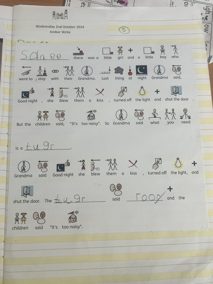 Progress pictures are what I love to see. First photo - most recent Amber Write in <a href="/Talk4Writing/">Talk for Writing</a> 🤩
Second photo - very first piece of writing in September
Third photo - a supported Amber Write using Widgit

One very proud teacher 🥰