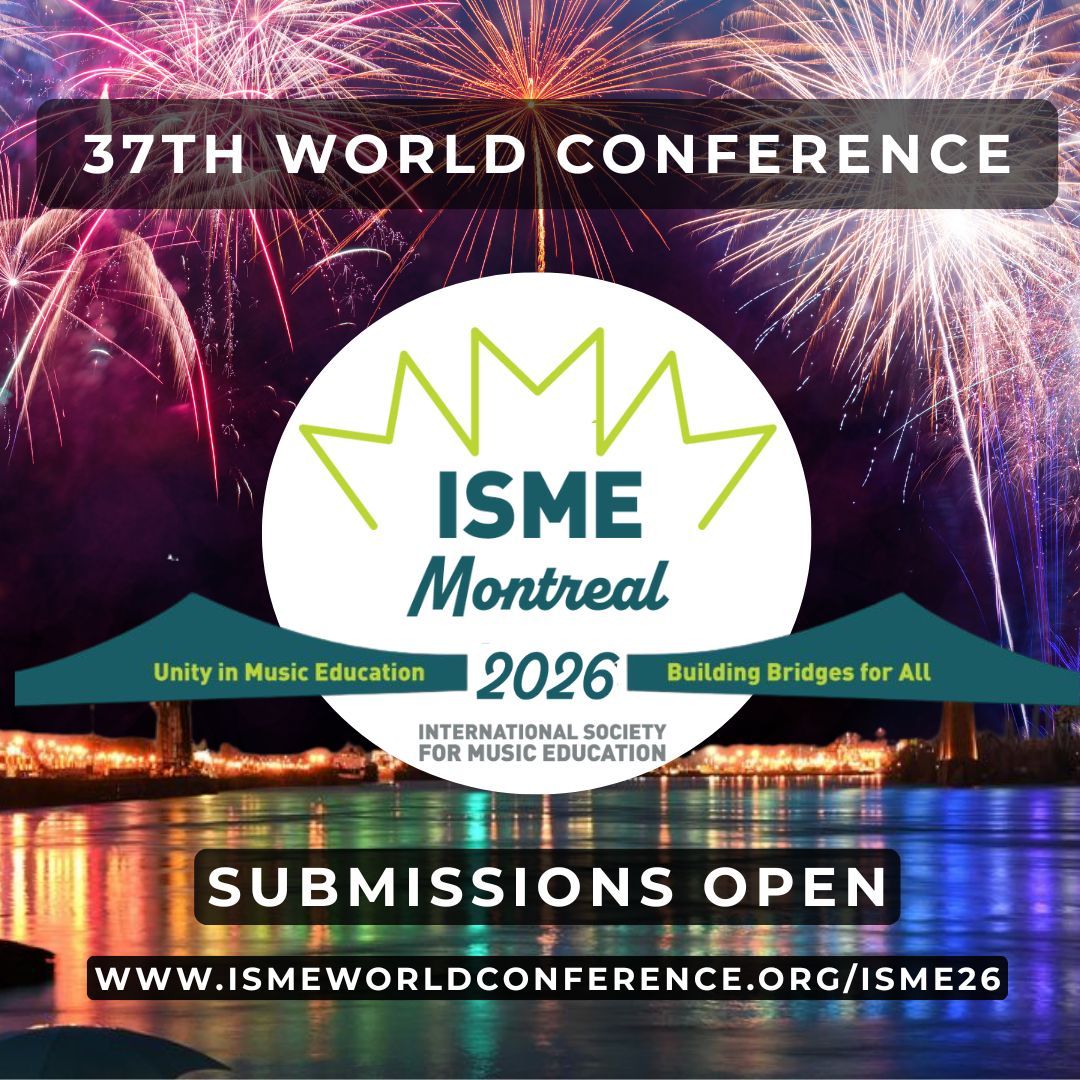 🚨 Now Open: Call for Submissions – #ISME26 🌍🎶
Join us in Montreal | July 26–31, 2026
Music educators, researchers, performers – we want to hear from you!
🔗 Submit your proposal today: ismeworldconference.org/isme26/callfor…
#MusicEducation #CallForPapers #Montreal2026 #ISME