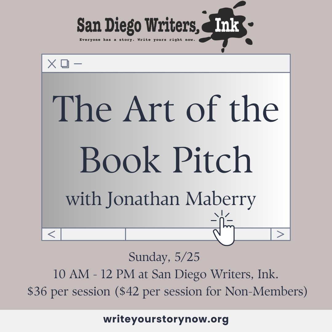 Calling all SoCal writers! I'll be giving a two-hour workshop on THE ART OF THE BOOK PITCH --Sunday 5/25 at Writers Ink in Liberty Station. CLICK HERE for more information and enrollment: writeyourstorynow.org/classes-worksh…
#writing #WritingCommunity  #WritingWorkshop