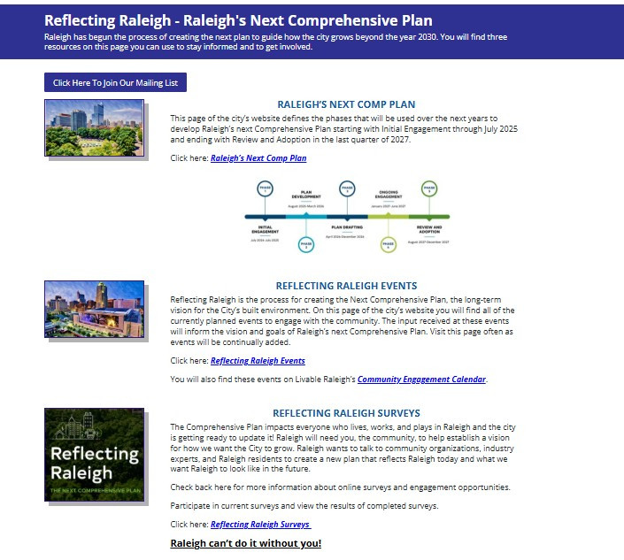 Keep up with Raleigh's process to develop the Next Comprehensive Plan. We've got all the info in one easy to find place 
#RalPol <a href="/wakedems/">Wake County Democratic Party</a> <a href="/WakeDemWomen/">Dem. Women of Wake</a> <a href="/Wake_YD/">Wake Young Democrats</a> <a href="/wcbscnc/">Wake County Black Student Coalition</a> <a href="/WRAL/">WRAL NEWS in NC</a> <a href="/WNCN/">CBS 17</a> <a href="/ABC11_WTVD/">ABC11 EyewitnessNews</a> <a href="/SpecNews1RDU/">Spectrum News 1 RDU</a> 

Details: livableraleigh.com/next-comp-plan…