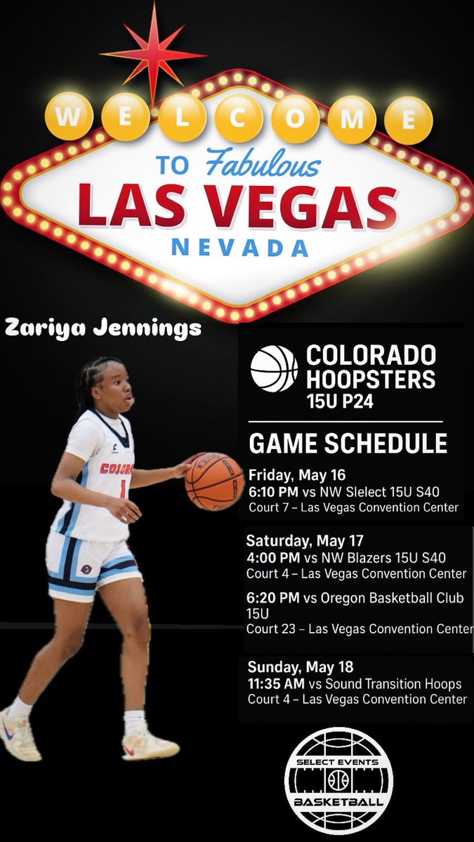 Zariya Jennings (@zariyajennings) on Twitter photo Excited to play in another <a href="/SelectEventsBB/">Select Events Basketball</a> basketball showcase this weekend! Here is my schedule playing with my <a href="/COHoopsters/">Colorado Hoopsters</a> 15U Power 24 squad! Excited to play in another <a href="/SelectEventsBB/">Select Events Basketball</a> basketball showcase this weekend! Here is my schedule playing with my <a href="/COHoopsters/">Colorado Hoopsters</a> 15U Power 24 squad!