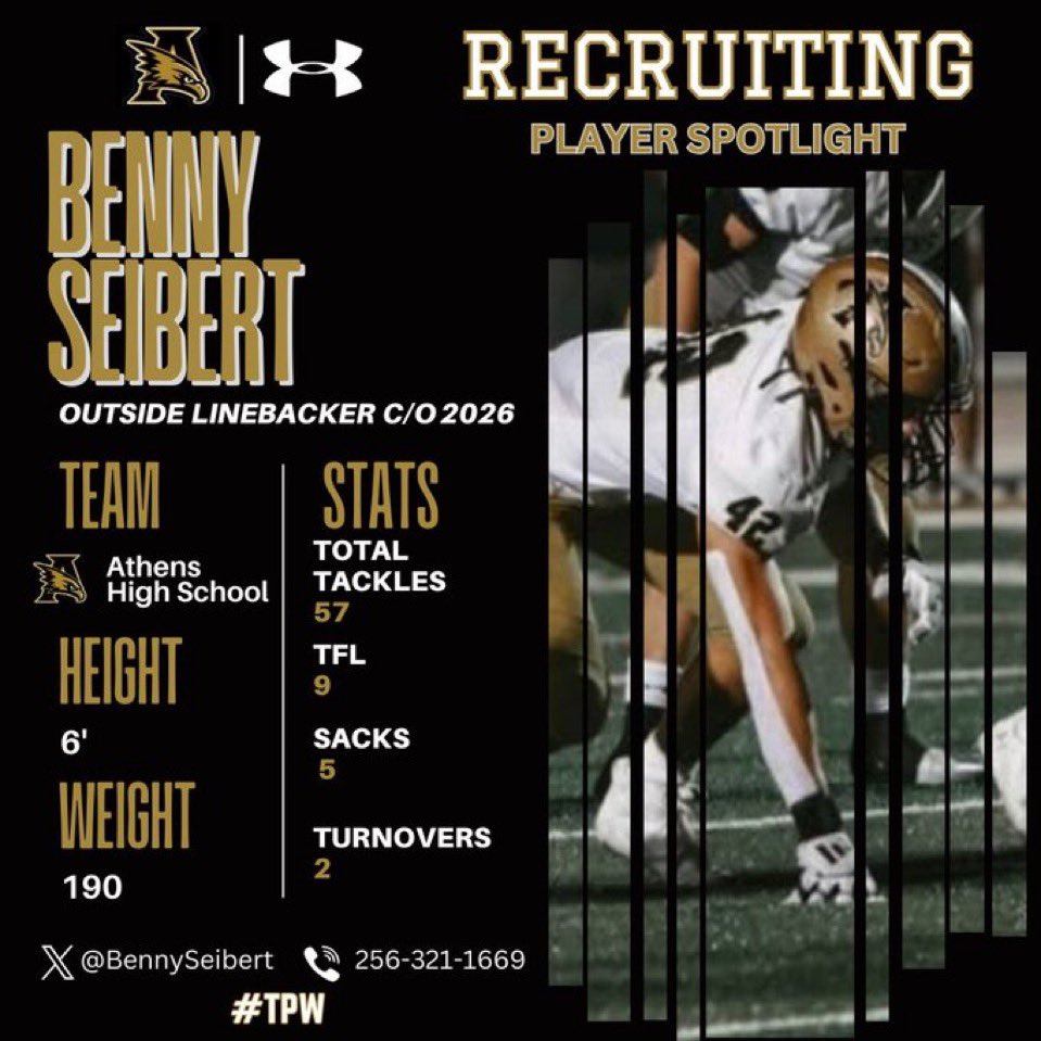 UnLockYourGame (@unlockyourgame) on Twitter photo Defensive playmaker for <a href="/AthensGolden/">Athens Golden Eagles Football</a> โฌ๏ธ
2026 LB Austin Campbell <a href="/RecruitAthens/">Athens Recruiting</a> top returning tackler for the team. Also, 6A state champion wrestler
2026 OLB Benny Seibert <a href="/BennySeibert/">Ben Seibert</a> smart and fundamental player. 5 sacks last season Defensive playmaker for <a href="/AthensGolden/">Athens Golden Eagles Football</a> โฌ๏ธ
2026 LB Austin Campbell <a href="/RecruitAthens/">Athens Recruiting</a> top returning tackler for the team. Also, 6A state champion wrestler
2026 OLB Benny Seibert <a href="/BennySeibert/">Ben Seibert</a> smart and fundamental player. 5 sacks last season