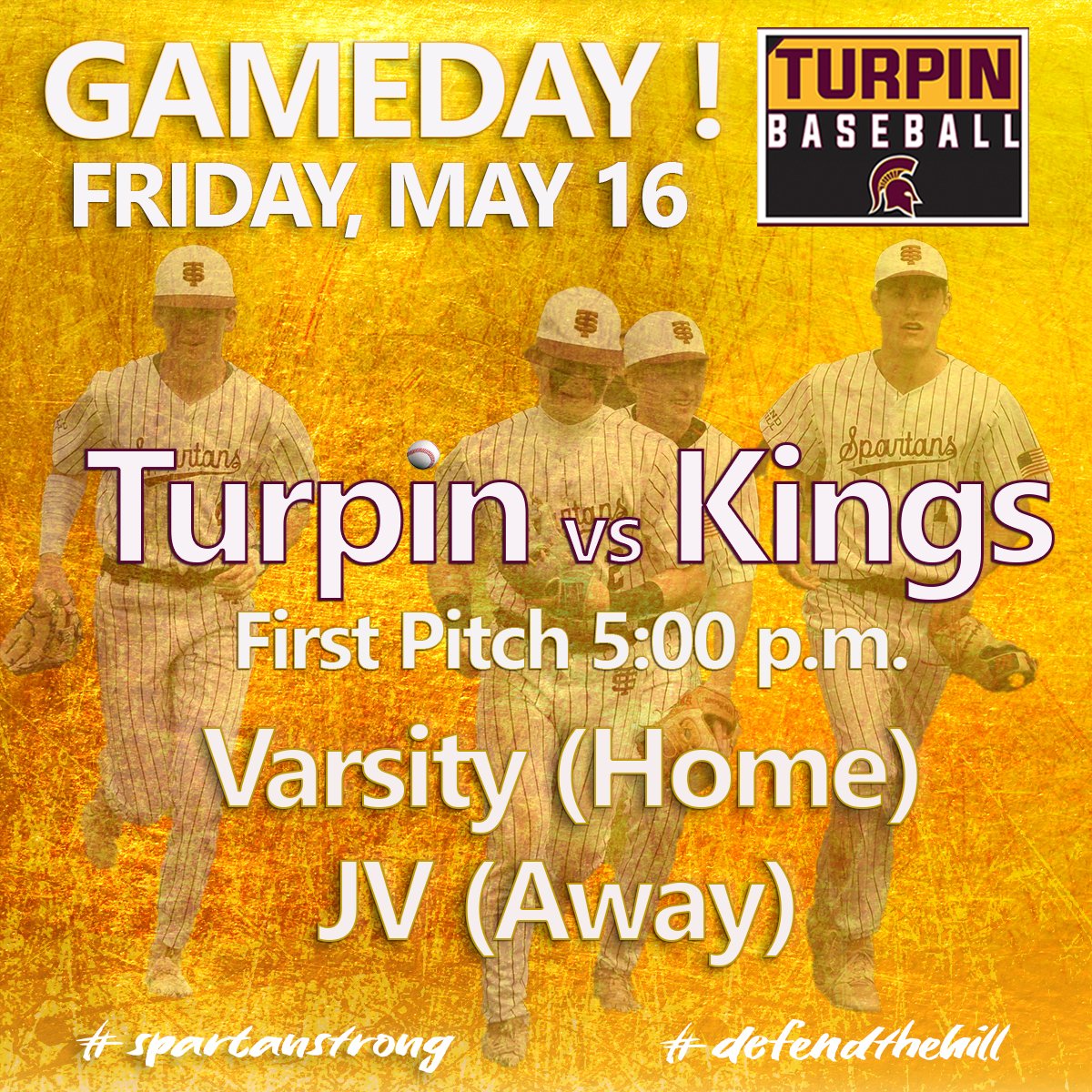 TurpinBase's tweet photo. Friday GAMEDAY for the JV and Varsity Spartans!! 🚌🚌up and down I-275 as Kings varsity visits the Hill and JV travels to Kings. Find your field @ 5:00.
#DefendTheHill | #SpartanStrong | #spartanstravel |#BeatitRain https://t.co/l5KsY31HAT