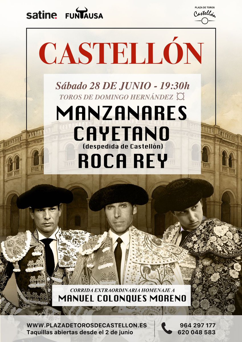 Cartel para la corrida extraordinaria de junio, en la plaza de toros de Castellón