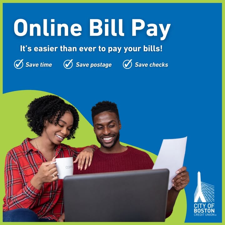 Pay all of your bills securely online with your CBCU Checking Account!

It’s easy to sign up for Bill Pay and easy to access from your Apple or Android device, laptop, tablet, and home computer.

For more information visit cityofbostoncu.com/online-banking…