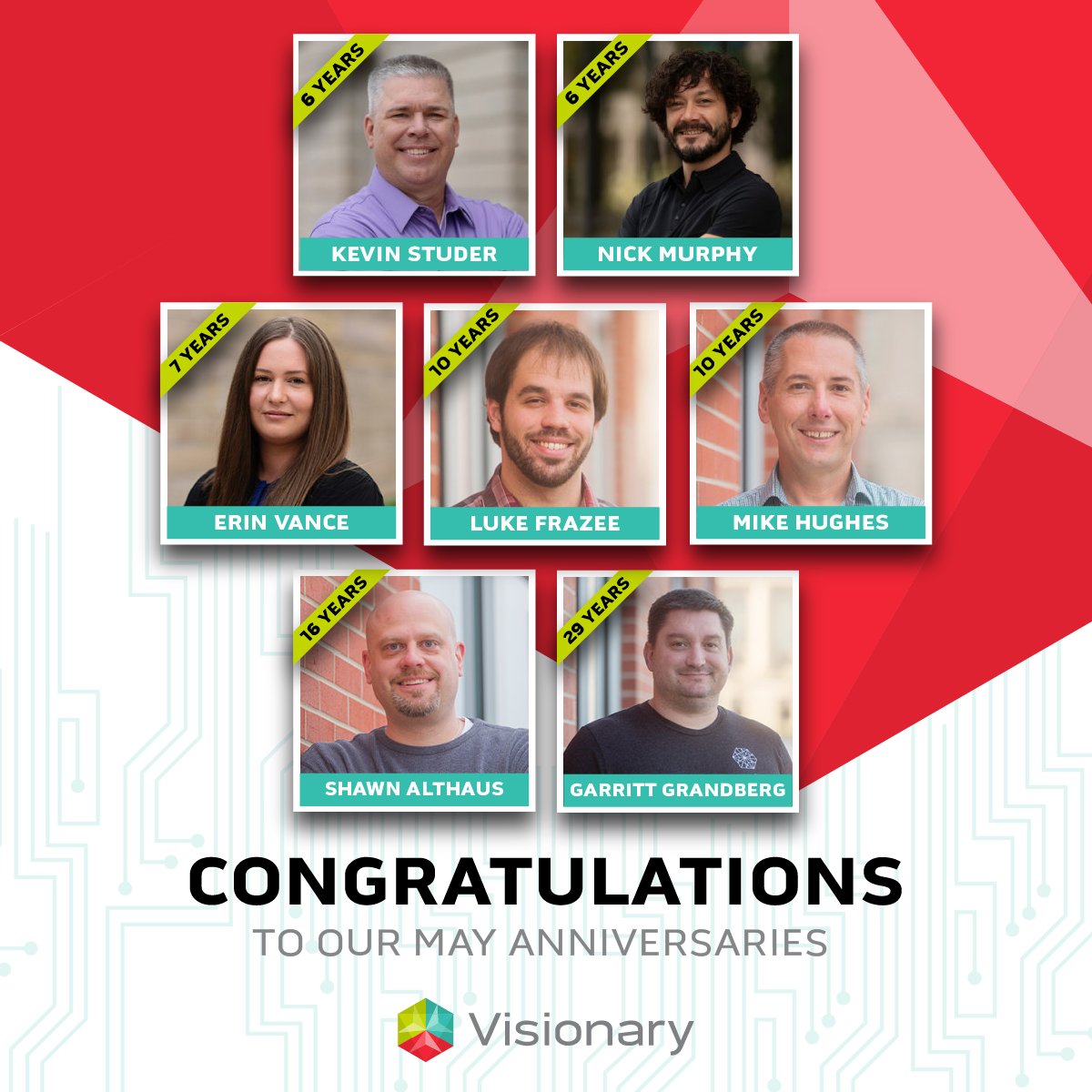 🎉 Happy Friday! May is full of #VisionaryVibes as we celebrate these workiversary rockstars: Garritt, Shawn, Luke, Erin, Mike, Kevin &amp; Nick! ☕👏
Thanks for the innovation, hustle &amp; good vibes—cheers to another year! 🚀
#BeVisionary #Workiversary