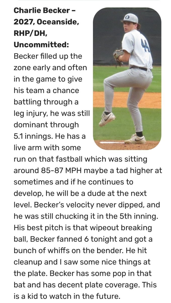 Charles Becker (@becker2027) on Twitter photo Thank you <a href="/diamondprospect/">Diamond Prospects</a> for the write-up from last week's playoff Win. <a href="/Landshark_Base/">OCA Baseball</a> <a href="/PanthersProgram/">Panthers Baseball</a> <a href="/s_sharf/">Sam Sharf</a> Thank you <a href="/diamondprospect/">Diamond Prospects</a> for the write-up from last week's playoff Win. <a href="/Landshark_Base/">OCA Baseball</a> <a href="/PanthersProgram/">Panthers Baseball</a> <a href="/s_sharf/">Sam Sharf</a>