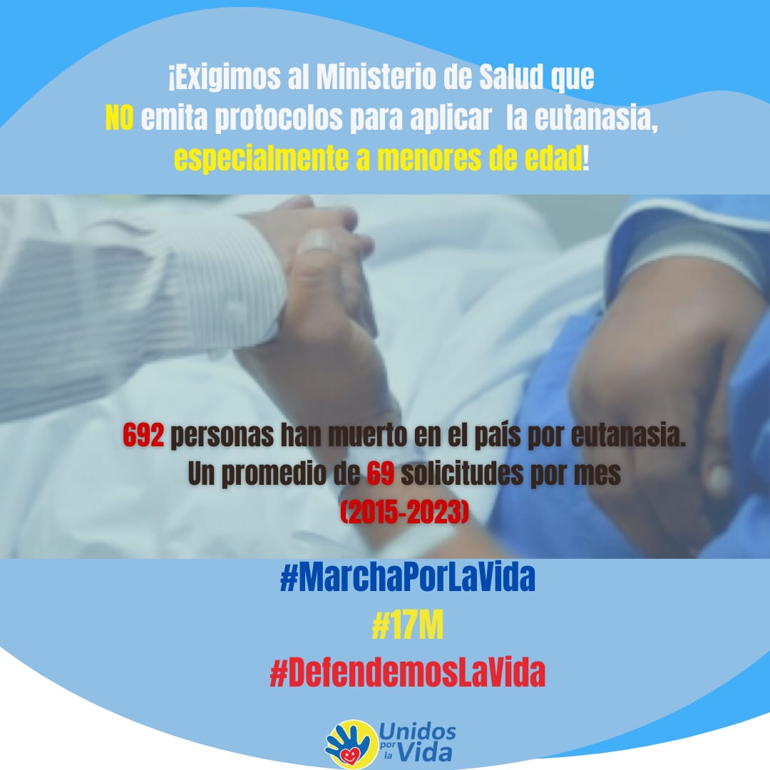 ¡Exigimos al Ministerio de Salud que NO emita protocolos para aplicar la eutanasia, especialmente a menores de edad! 
#MarchaPorLaVida 
#17M 
#DefendemosLaVida