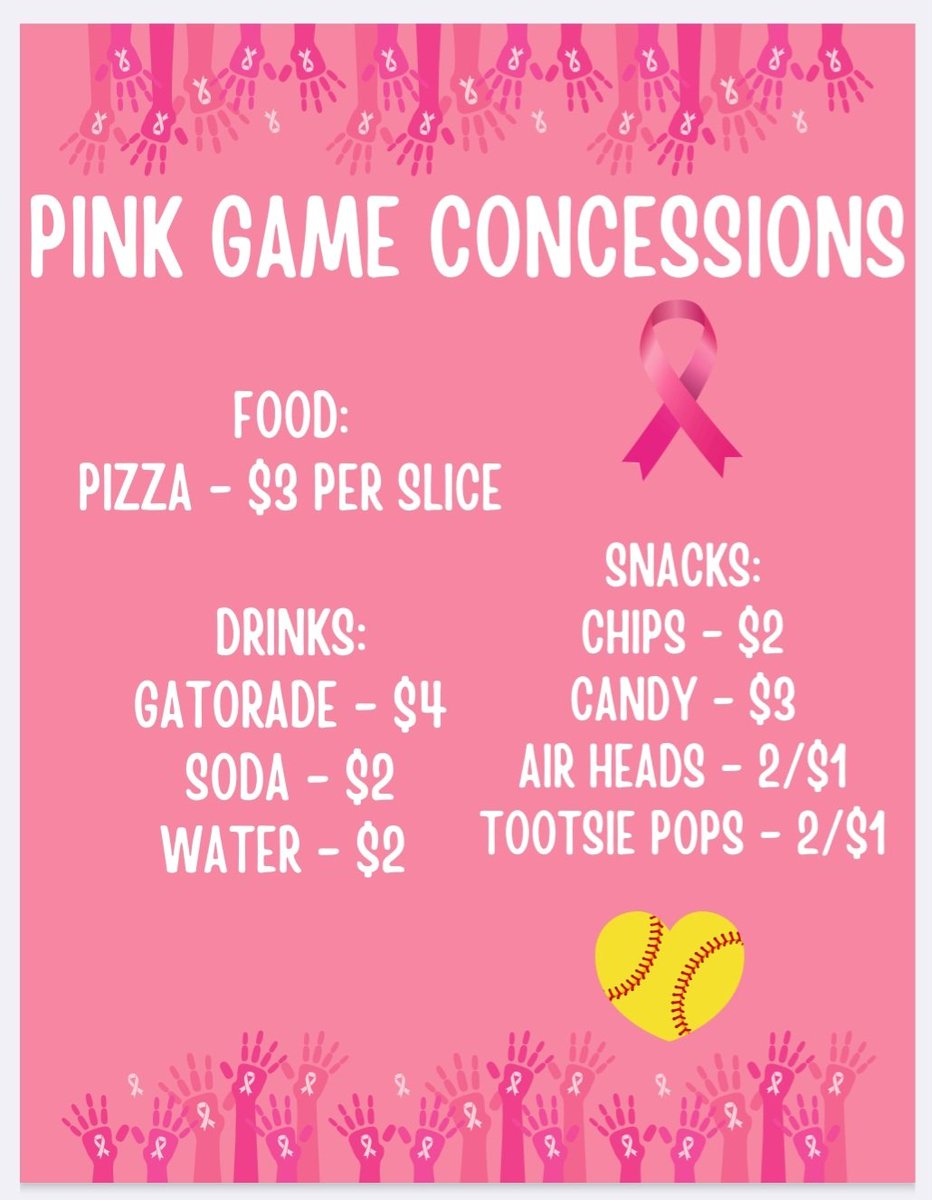 It's PINK time!!! Tonight's baseball game details! Please come and support the cause and the teams! 

If you can not make it and would like to still purchase raffle tickets, click here: docs.google.com/forms/d/e/1FAI…
