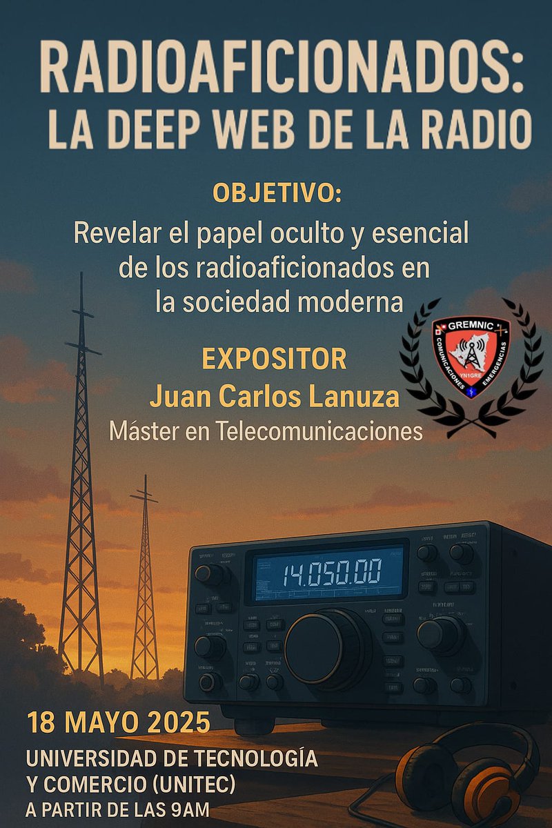 Invitados todos a nuestro Stan y a esta charla impartida por uno de nuestros colegas los esperamos.
<a href="/GREMCAmerica/">GREMCA</a> <a href="/GREMHonduras/">GREMHR</a> <a href="/GREMPanama/">GREMPA / HP1GRE</a> <a href="/GREMElSalvador/">GREMSAL / YS1GRE</a> @