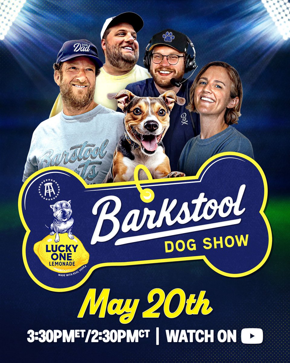 Barstool Sports (@barstoolsports) on Twitter photo To celebrate National Dog Rescue Day, the 2025 Barkstool Dog Show will be LIVE from Chicago on Tuesday (5/20) featuring Barstool employees & their canine best friends.
3:30pm ET / 2:30pm CT on all Barstool Sports platforms
Presented by <a href="/drinkluckyone/">Lucky One Lemonade</a> To celebrate National Dog Rescue Day, the 2025 Barkstool Dog Show will be LIVE from Chicago on Tuesday (5/20) featuring Barstool employees & their canine best friends.
3:30pm ET / 2:30pm CT on all Barstool Sports platforms
Presented by <a href="/drinkluckyone/">Lucky One Lemonade</a>