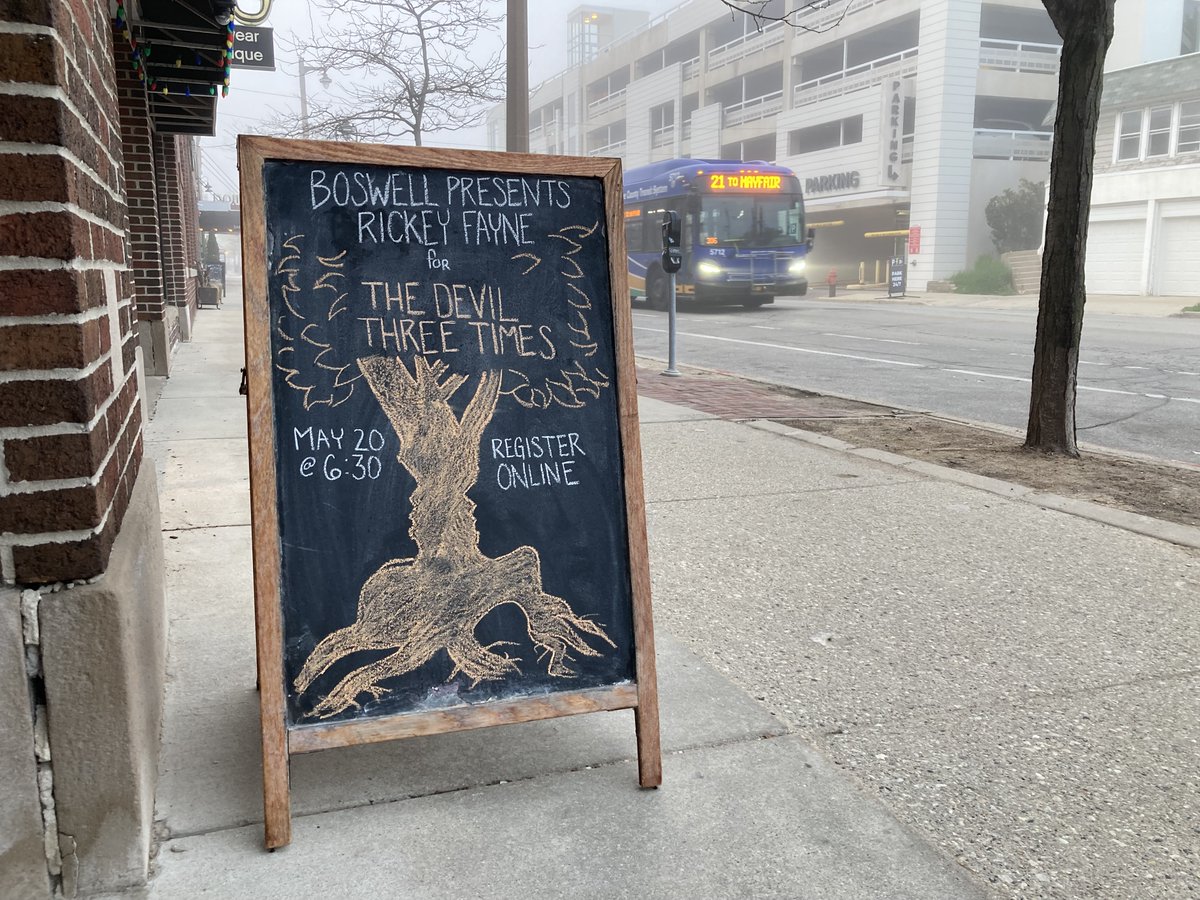 Obey the chalk or THE FOG shall return.
Rickey Fayne brings his incredible debut novel, The Devil Three Times, to Boswell on Tuesday. Be here.

Boswellian Chris says: "This book is so good, I wonder if Fayne made a deal with the Devil to write it."

rickeyfaynemke.eventbrite.com