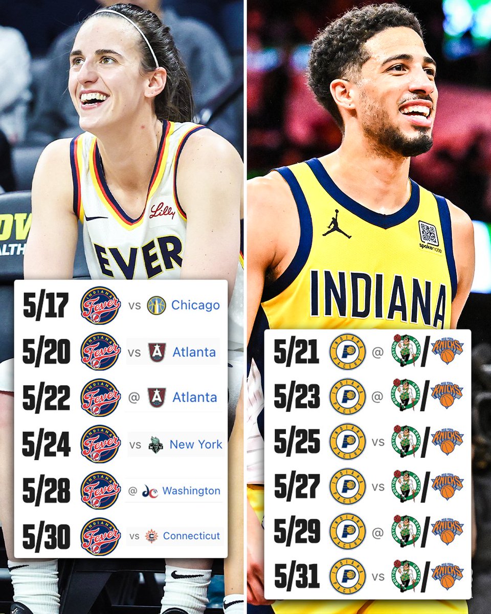 No days off for Indiana hoops 😤 

The Fever and the Pacers could possibly have a game almost every day for the rest of May 🙌