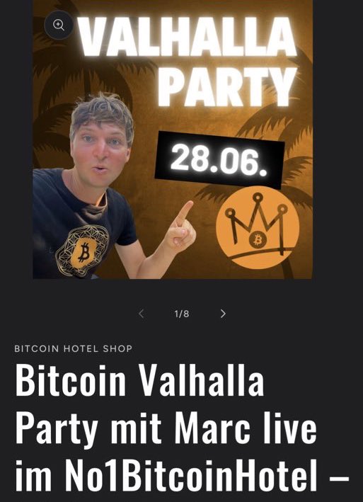 Ich komme zu Besuch nach Deutschland zur BITCOIN VALHALLA PARTY🚀

💥Im No.1 Bitcoin Hotel 
🔥 Mit dabei: Marc 
🍹 Satoshi Bar
🎤 Speaker &amp; Überraschungsgäste
⚡️ Nur 150 Plätze – nur mit Ticket 
 
→ Jetzt kostenloses Ticket sichern im Kommentar