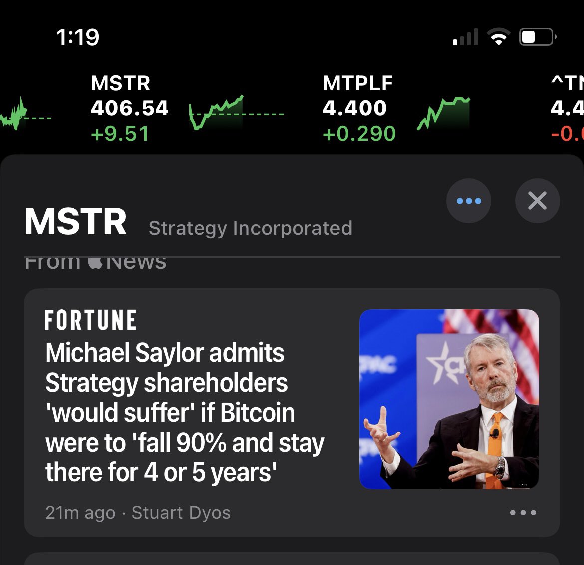 Headlines like this turn me off to Tradfi media even more. Clipping FUD out of context &amp; publishing after a big 📉 day. It’s almost like they don’t want retail finding MSTR for some reason