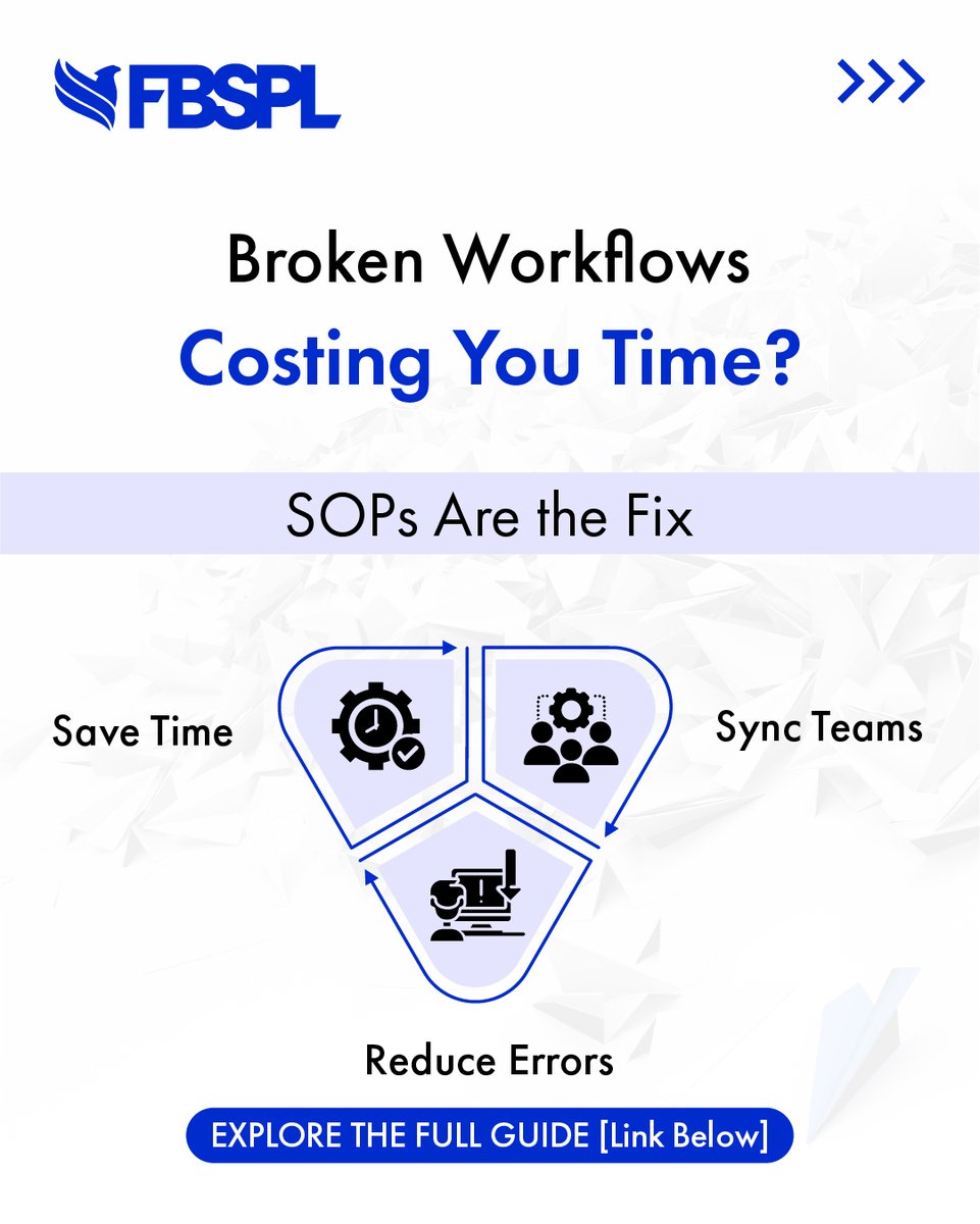 FBSPLTeam's tweet image. Missing follow-ups, misquoting policies, or delayed claims approvals? 
It’s not your people — it’s your process. 
SOPs are the behind-the-scenes magic to save time, reduce errors, and scale operations.
See how SOPs help -fbspl.com/blogs/insuranc… 
#FBSPL #SOPs #WorkflowOptimization