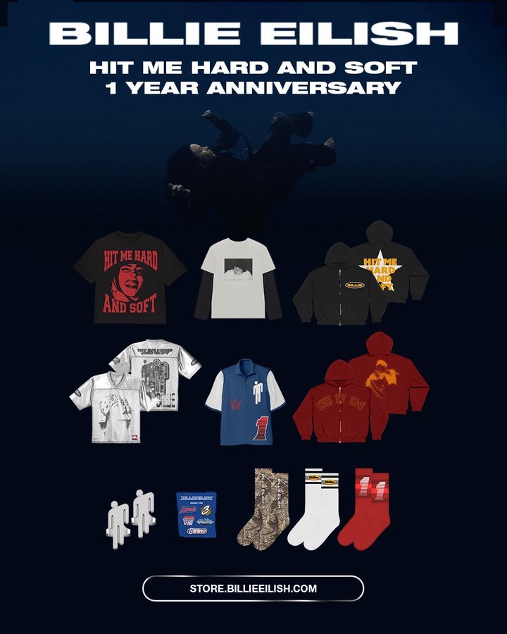 - بيلي تُصدر نسخة ڤينيل للألبوم "HIT ME HARD AND SOFT" مع ميرتش لمدة محدودة بمناسبة السنوية الأولى ⭐️! 

متوفر في الـ ١٥ من أغسطس عبر موقعها الرسمي :
🔗 : billieeilish.lnk.to/store