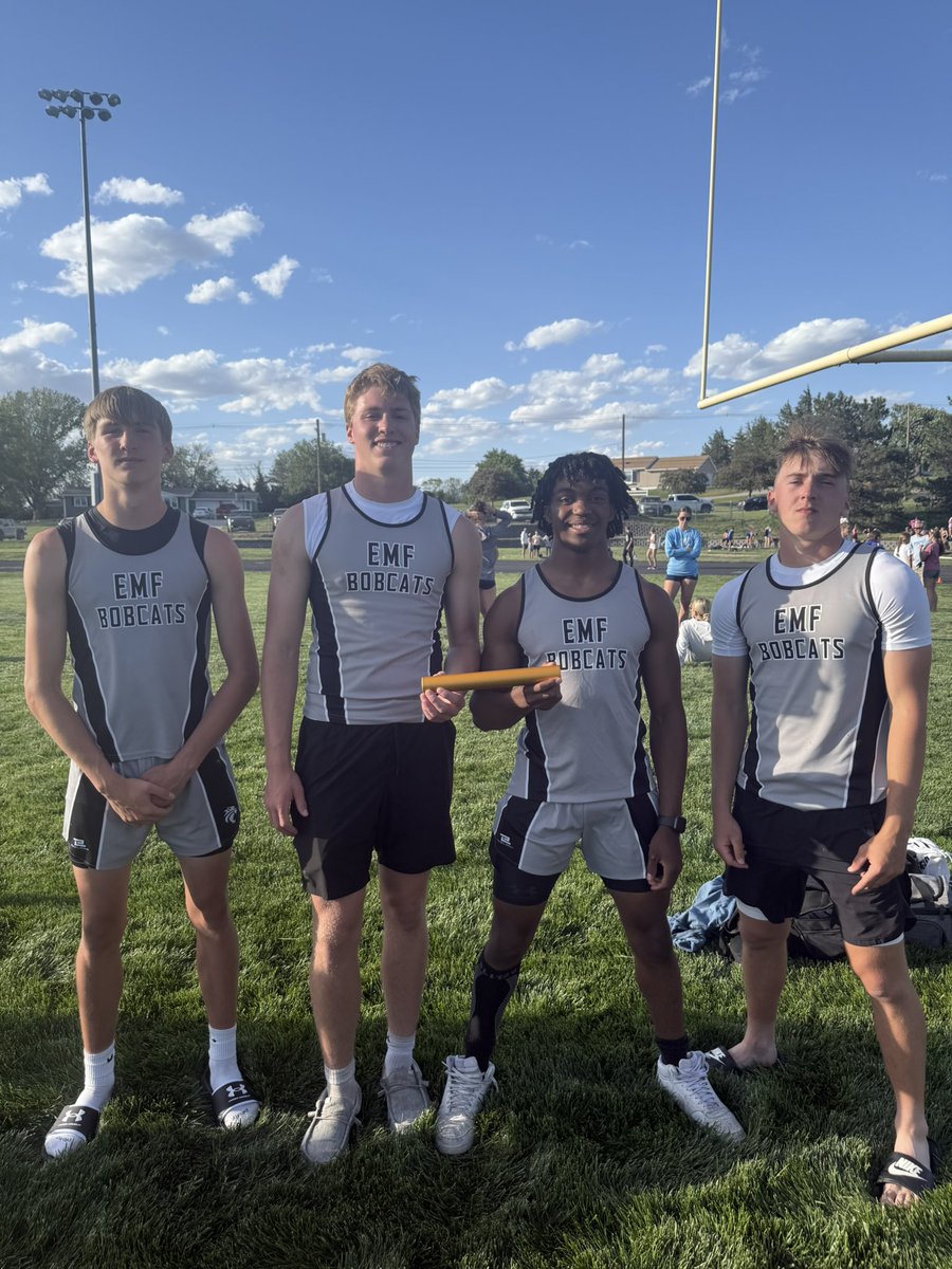 Congratulations to our boys 4x100 team on qualifying for state! Congrats, AJ, Truman, Tyrell, and Mark! #emfbobcats