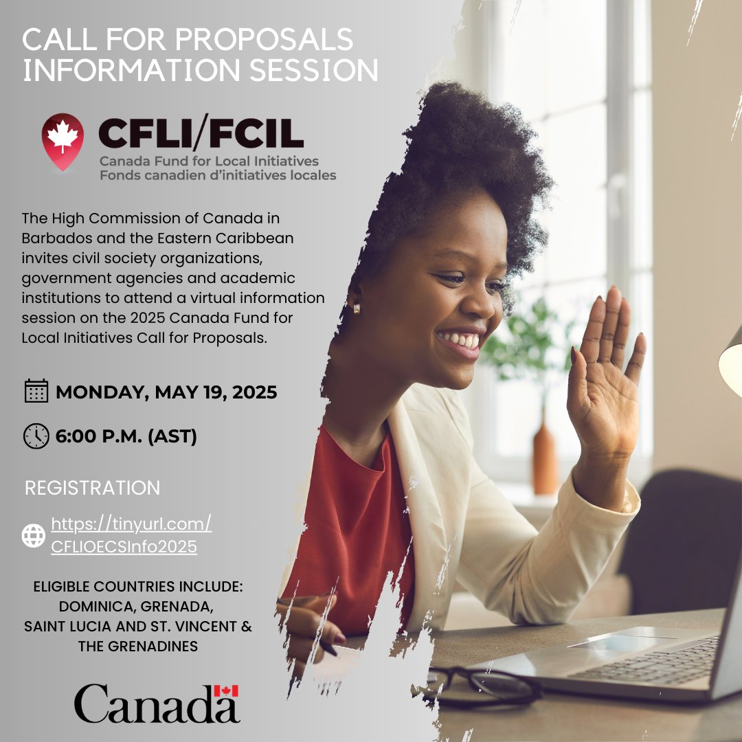 Interested in applying for #CFLI 2025?

Join us on Monday, May 19, at 6PM for a virtual #CanadaFund information session reviewing this year's

✔️ Thematic Priorities
✔️ Project Application for Funding Form and
✔️ Budget Proposal Spreadsheet

Register: tinyurl.com/CFLIOECSInfo20…