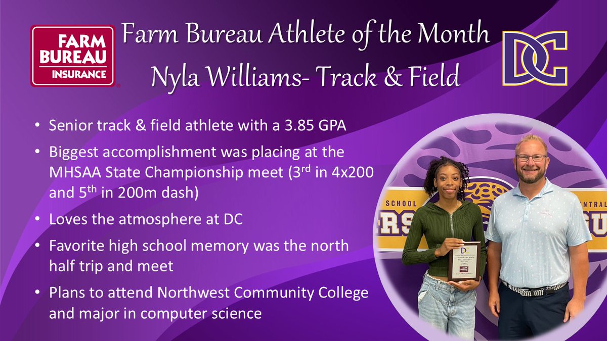 DeSoto Central Athletics (@athletics_dc) on Twitter photo Congratulations to Nyla Willams for being chosen as May's Farm Bureau Athlete of the Month! Thank you to Bryan Burrell for recognizing our Student and Athlete of the Month! <a href="/bburrell20/">Bryan Burrell</a> Congratulations to Nyla Willams for being chosen as May's Farm Bureau Athlete of the Month! Thank you to Bryan Burrell for recognizing our Student and Athlete of the Month! <a href="/bburrell20/">Bryan Burrell</a>