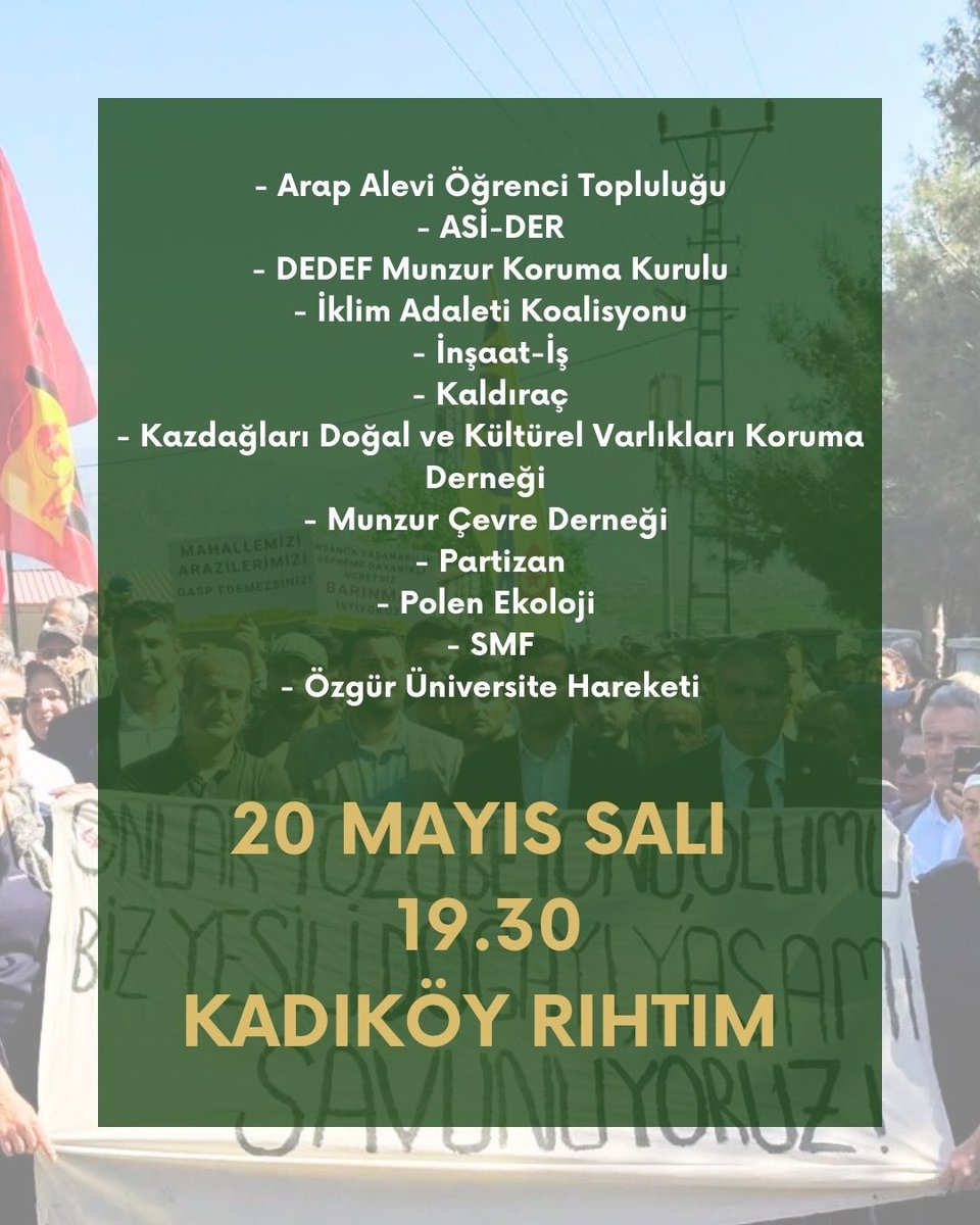MAĞARACIK İÇİN BİR ARADAYIZ!

El koyma ve kamulaştırmalara karşı direnen Mağaracık’lıların bu hafta gerçekleşecek duruşmalarında onlara desteğimizi göstermek için buluşuyoruz. 
Kurtuluş yok tek başına, ya hep beraber ya hiçbirimiz!

📍Kadıköy Rıhtım
🗓️20 Mayıs, 19.30