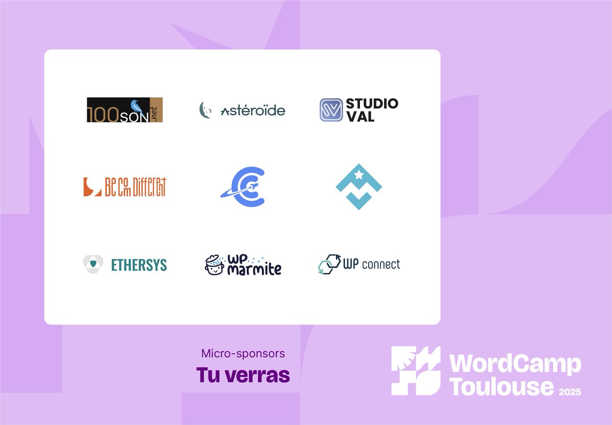WCToulouse's tweet photo. Merci à nos micro-sponsors pour leur soutien au WordCamp Toulouse ! 🙌

Envie de nous rejoindre en tant que micro-sponsor ou participant ? 👇
🎟️ https://t.co/sbM9J0n3EG

D’autres soutiens seront bientôt à l’honneur !

#WCToulouse #WordPress #WordCamp #WPFR #WP https://t.co/iJNsO1iz2B