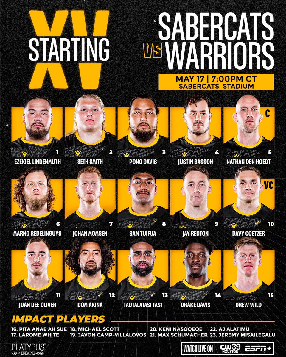 Houston SaberCats (@housabercats) on Twitter photo The squad is ready for Rugby de Mayo presented by <a href="/tudnhouston/">tudnhouston</a> 🪇
🏉 Gates Open at 6pm // Kick off at 7pm
🕶️ First 1,000 fans get FREE sunglasses!
🍹 $6 Margaritas & Palomas during Happy Hour (until 7PM)
🎟️ Tickets going fast, grab yours now! Link in bio.
#ExperienceItLive The squad is ready for Rugby de Mayo presented by <a href="/tudnhouston/">tudnhouston</a> 🪇
🏉 Gates Open at 6pm // Kick off at 7pm
🕶️ First 1,000 fans get FREE sunglasses!
🍹 $6 Margaritas & Palomas during Happy Hour (until 7PM)
🎟️ Tickets going fast, grab yours now! Link in bio.
#ExperienceItLive
