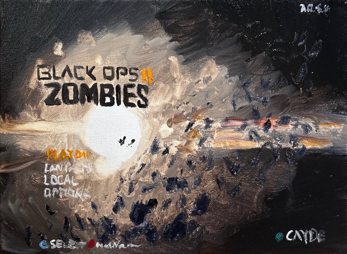 caydeplanet's tweet photo. I made an oil painting of the Bo2 zombies menu https://t.co/d0NQVLcsHU
