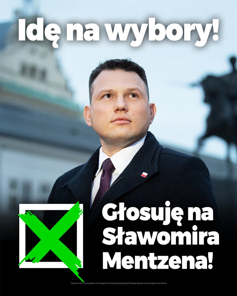 Ostatnie momenty kampanii❗ Podajcie dalej ten post, niech każdy z Was pokaże, że idzie na wybory i głosuje na <a href="/SlawomirMentzen/">Sławomir Mentzen</a>❗Dość duopolu POPiS-u❗

✅ IDĘ NA WYBORY

✅ WYBIERAM PRAWDZIWĄ ZMIANĘ

✅ GŁOSUJĘ NA MENTZENA!

#Mentzen2025 🇵🇱