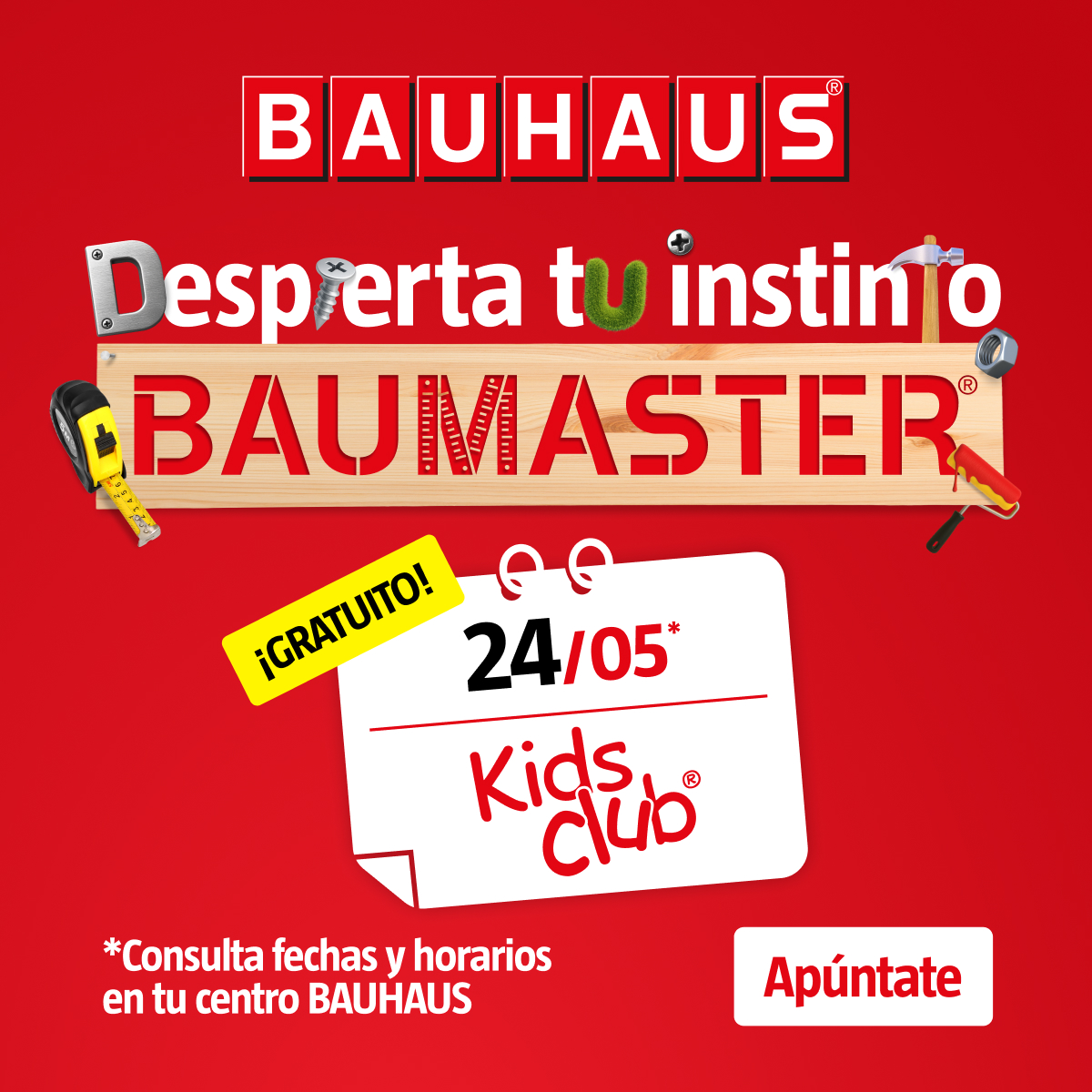 🔧🎨 ¡El bricolaje también es para peques! Este 24 de mayo vuelve el Kids Club BAUHAUS: talleres gratuitos donde podrán cortar, montar y pintar su propia creación.
📍Consulta horarios y apúntalos ya, ¡plazas limitadas!
👉 bauhaus.es/centros/evento…