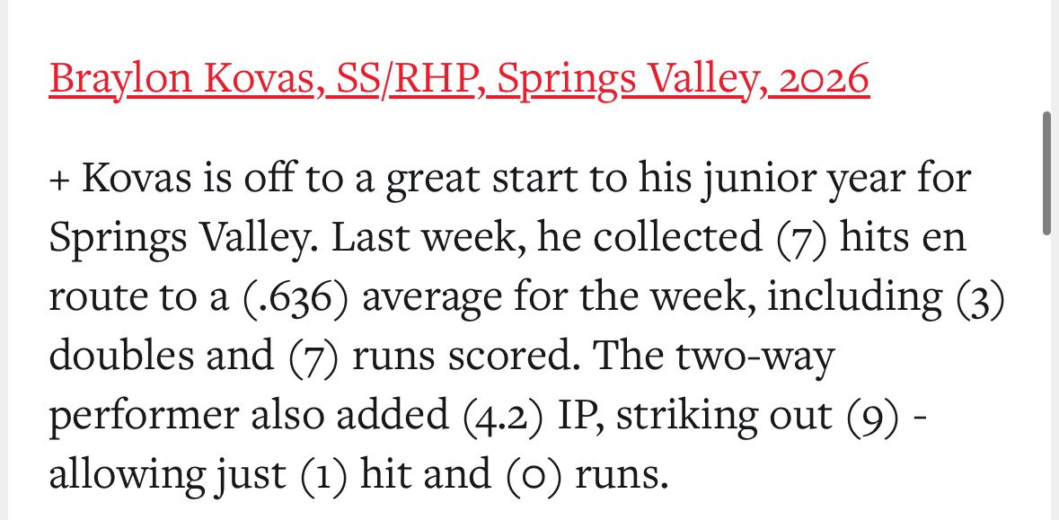 Honorable mention for PBR Indiana’s player of the week during week two. <a href="/PB_Uncommitted/">Prep Baseball Uncommitted</a> <a href="/PrepBaseballIN/">Prep Baseball Indiana</a>