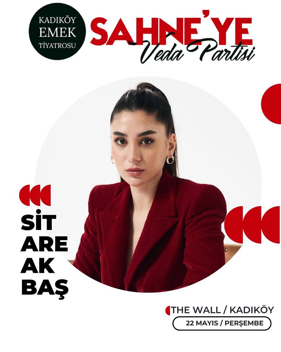 Kadıköy Emek Tiyatrosu Veda Partisi
22 Mayıs’ta buluşuyoruz!

📍Yer: The Wall Performance
⏰Kapı açılış: 20.00
🎟️Biletler: tiyatrolar.com.tr/m/tiyatro/kadi…