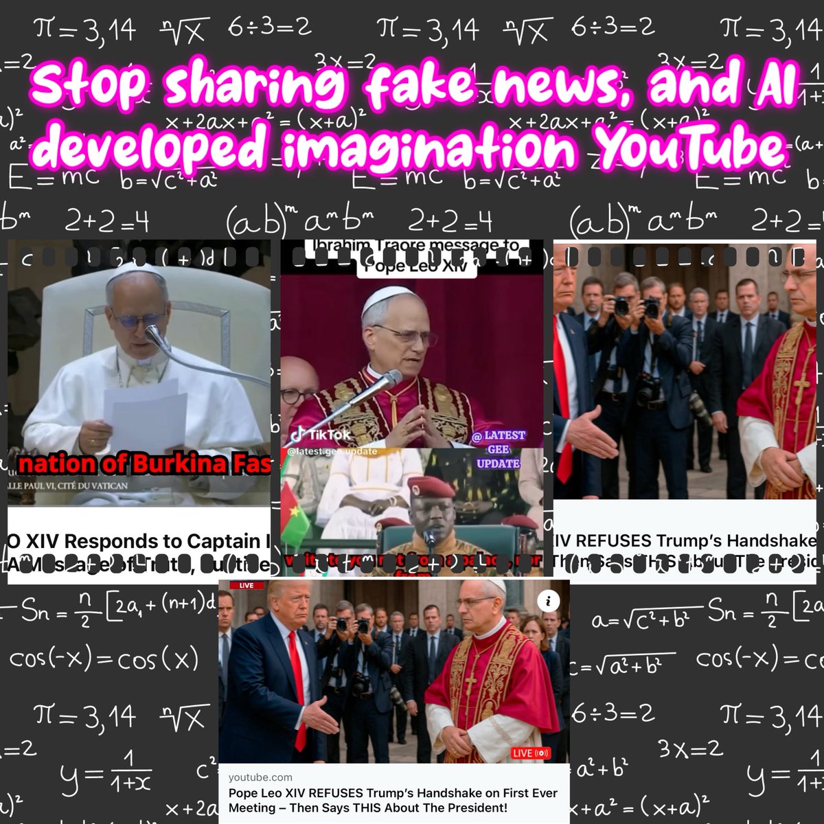 coolpee66's tweet photo. Important Reminder:
Please be careful what you share online—especially about the Holy Father, Pope Leo, and political leaders. AI can create convincing videos and images, but many are fake or misleading. Always verify sources before sharing to prevent spreading false news. Let’s promote truth and responsibility.

God bless.
#ResponsibleSharing #TruthMatters
