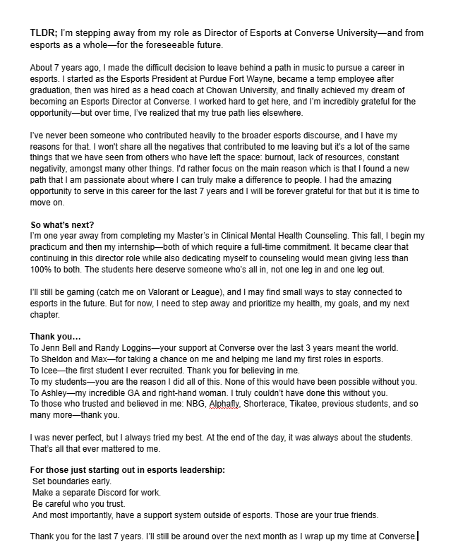 Its time to close this chapter and start the next. Esports will always be something I'm passionate about but its time to move forward. 

Thank you to everyone who believed in me :)