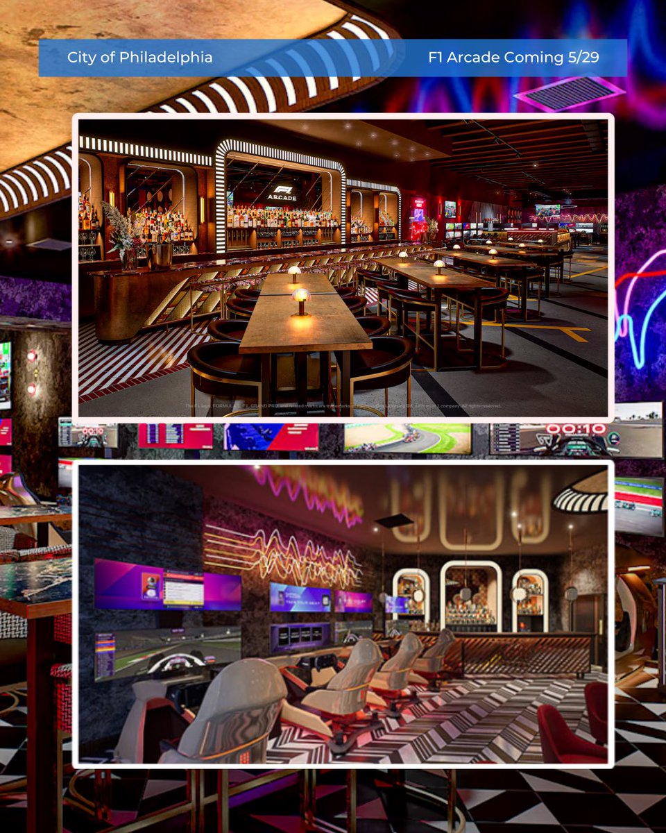 Start your engines Philly!

We are less than two weeks away from the new <a href="/F1ArcadeUSA/">F1® Arcade USA</a> opening up on May 29 in Center City at 13th &amp; Chestnut Streets.

The arcade will feature 80 high-tech <a href="/F1/">Formula 1</a> racing simulators, with several food and drink options.