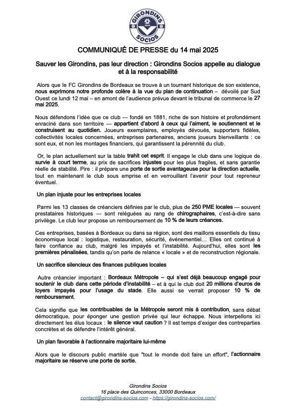 GirondinSocios's tweet image. &quot;Sauver les Girondins, pas leur direction : Girondins Socios appelle au dialogue et à la responsabilité&quot;
#CPGirondinSocios #Socios #Girondins #fcgb