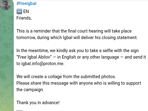 Nigar2002290730's tweet photo. I call on all concerned people to join the campaign! All who are for justice, for science, for truth, for humanity and against tyranny, oppression, violation of rights and slander!

#FreeIgbalAbilov 
#BeingTalyshIsNotACrime 
#ScienceIsNotACrime https://t.co/6dZY13Ep2T